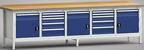 Industriewerkbank Profiwerkbank 3000 x 700 mm LxT 3 Schränke 13 Schubladen G450-3000-7025