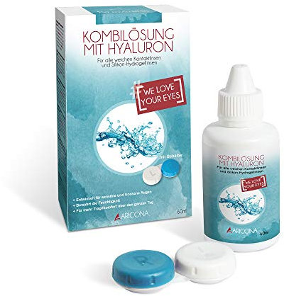 aricona Kontaktlinsen Fluessigkeit - 60ml Kontaktlinsenflüssigkeit mit Hyaluron - All-In-One Kontaktlinsen Pflegemittel inklusive Behälter