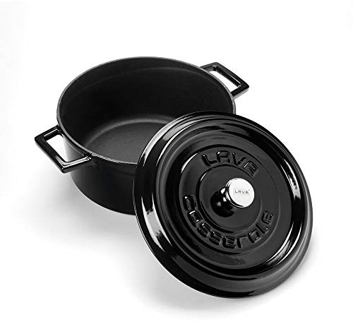 LAVA - Pentola in ghisa con coperchio, diametro 24 cm, colore: Nero