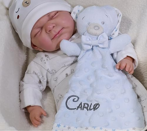 generisch Schmusetuch Bestickt mit Namen Schnuffeltuch Kuscheltuch Tolle Geschenkidee ! (Blau - Teddy)