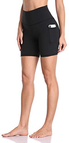 Colorfulkoala High Waisted Gym Shorts Women with Pockets 6 Inseam for Yoga Runing Workout Cycling (XL, Black)