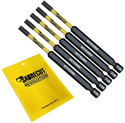 SabreCut 5pcs SCTX2589_5 89mm T25 TX25 Impact Schrauberbits Robust | Geschmiedete Präzisionsspitzen und wärmebehandelter Torsionsstahl verbessern Schlagfestigkeit und Haltbarkeit