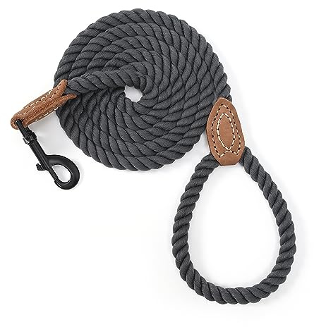 Mile High Life Laisse en Corde de Coton tressée avec poignée en Cuir et Fermoir Robuste en métal(Blue Green, 183 CM)