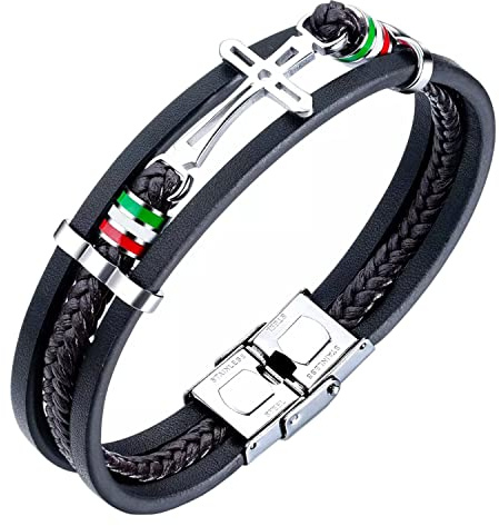 ESTUYOYA Lederarmband Italien Flagge Edelstahl Herren Damen Modeschmuck