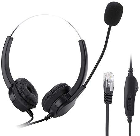 fasient1 Auriculares de Centro de Llamadas con Cancelación de Ruido, con Crystal RJ9 Plug, Cascos Manos Libres para Teléfonos de Escritorio/Caja de Llamada Profesional/Llamada de Red VOIP, 1.6 m