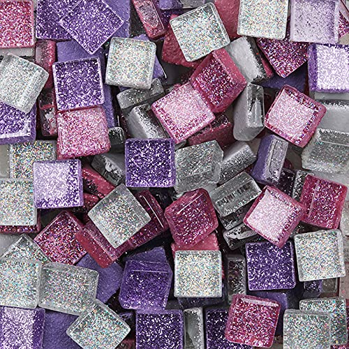Bunte Glasmosaikfliesen,Bulk-Quadrat Mosaiksteine Glitzerkristall Glasstücke,Glasfliesen Glassteine für Basteln, Haus Deko, 200g, 1 x 1 cm(Leise)