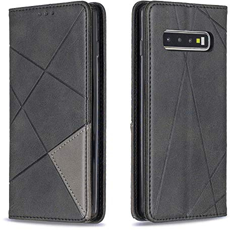 Posanter Fodral för Samsung Galaxy S10, Plånboksfodral med Kortplats, Magnetisk Stängning，Vikbart Skal i Läder, Skydd Mobilskal Telefonskal, Fall Phone Wallet Cover Case. (Svart)
