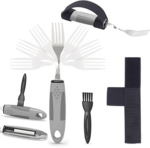 PKPKAUT Tenedores flexibles/pesados para temblores de mano, tenedor adaptativo para discapacitados para pacientes con Parkinson, tenedor curvado Parkinson para estrechar la mano, tenedor de artritis