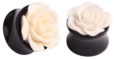 KnBoB Flesh Tunnel, 2 stycken akryl vit ros blomma öronplugg för damer örontunnel