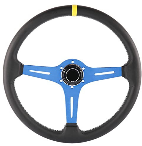 Wagen Rot/Blau 375 Mm/15 Zoll Rennwagen Echtleder Drifting Sportlenkrad USDGIW (Farbe : Blau)