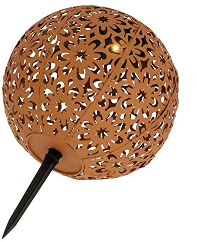 Spetebo Solar Gartenkugel aus Metall in Rost-Optik - Ø 20 cm - LED Dekokugel mit Erdspieß - Garten Deko Kugel Leuchte warm weiß beleuchtet für Außen