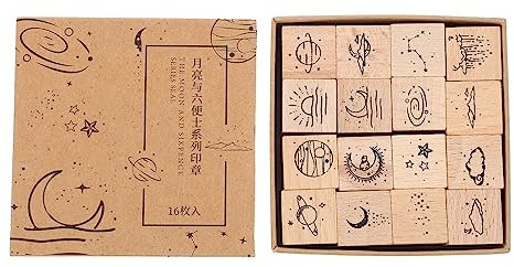 Mipcase 16st Siegel Stempelsets Sterne Briefmarken Mondstern Holz Leerer Holzstempel Mondstempel Auf Holz Montierte Gummistempel Mondstern-stempel Hölzern Berühmtheit Kunsthandwerk Kind