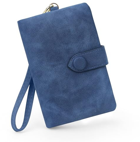 SNCCJ Geldbörse Damen Klein,Leder RFID Portemonnaie mit Viel Kartenfächer (Blau)