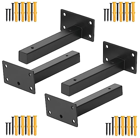 HSEAMALL 4 Stück Regalhalterung Schwarz Regalträger Wandregal Halterung Regalwinkel Schwerlast Schwimmende Regalwinkel Metall-Regalhalterung 20mm Dick, Tragkraft: 40-60Kg (15cm Long)