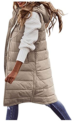 AMDOLE Veste Polaire Chaude Femme Veste de vest pour femme manteau d'hiver sans manches longue capuche douille chaude avec poches veste extérieure à courtepointe Veste Carreaux Femme (Beige, S)