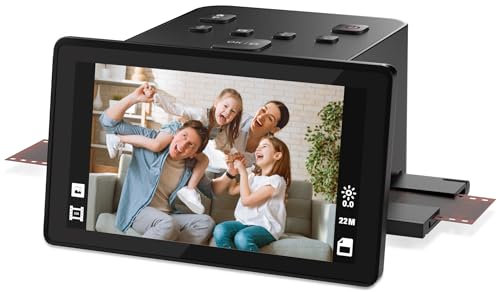Slide Scanner Digital Film Scanner with Large 5 LCD Screen, Negatives Scanner Convert Color & B&W Negatives & Slides 35mm, 126, 110 Film to 22MP JPEGs