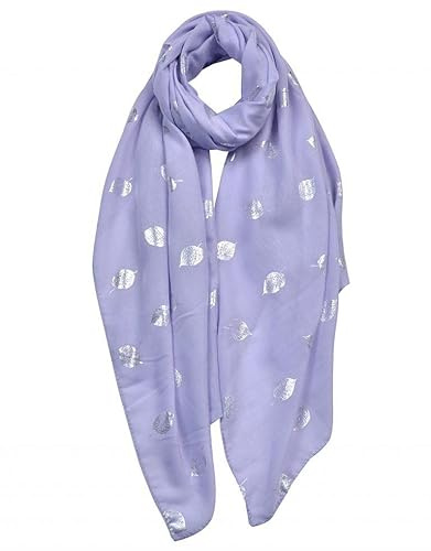 Lyallpur Silver Foil Leaves Print Women Scarf Festive Soft Neck Head Ladies Scarves 6366 (Lilac)