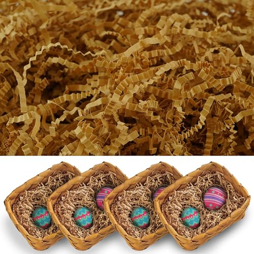 HOVUK 200g Ostergras in Braun für Osterkörbe, Ostern Thema Party Dekoration, Kunstrasen für Geschenke Füller, Strumpffüller