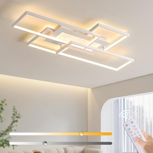 LED Wohnzimmer Deckenleuchte Dimmbar Deckenlampe mit Fernbedienung,100x50cm Rechteckige Wohnzimmerlampe 3000K-6500K Weiß Deckenlampe 72W Schlafzimmerlampe Moderne Geometrische Küchen Deckenbeleuchtung