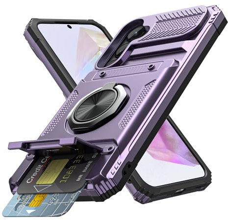 Coolden for Samsung A35 5G Phone Case with Card Holder [Max 2 Cards] Ring Kickstand Shockproof Military Grade Heavy Duty Protective Case Wallet Case Cover for Samsung Galaxy A35 5G Phone Case-Purple