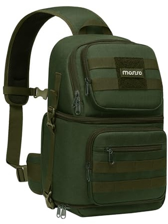 MOSISO Camera Sling Bag, DSLR/SLR/Mirrorless Tactical Camera Crossbody Bag Case Photography Slingpack with Tripod Holder & Removable Modular Inserts Compatible with Canon/Nikon/Sony/Fuji, Army Green