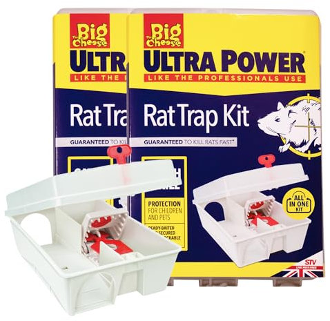 The Big Cheese Ultra Power Ready-Baited Rat Trap Kit - Reusable Mouse Traps For Indoor & Outdoor Use - Humane Mouse Trap - Easy to Clean Plastic Rat Station With Prebaited Rodent Trap - Multi Pack