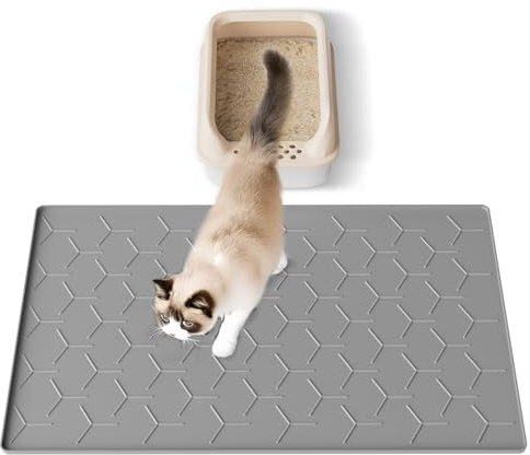 Kaxionage Silikon Katzenstreu Matte Wasserdicht unter Katzenstreu Matten Kitty Catcher halten Boden einfach sauber Haltbare Teppich widersteht von Pfoten (Grau, 86 * 56cm)