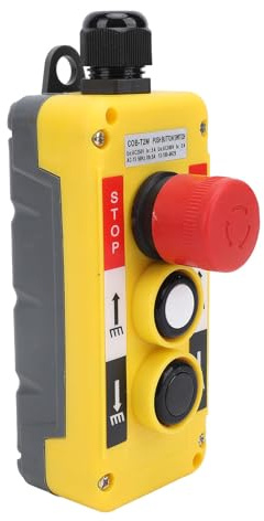 Crane Remote Control, 2 Key Electric Chain Hoist Controller, IP68 Water Resistant Lifting Pendant Controller with Emergency Stop