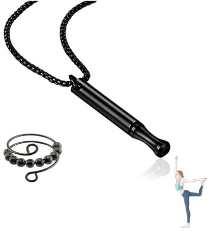 WLVinson Halskette Rauchfrei Original,Rauchentwöhnung Hilfsmittel,Atemkette Raucherentwöhnung,Gegen Rauchen Aufhören Necklace Kette mit Pfeife,Angst Atemhalskette Angstlinderung mit rRng (Schwarze)