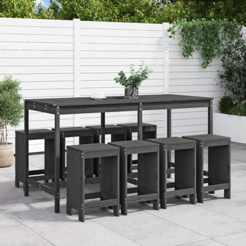 WEMYUFURN 9-TLG. Gartenbar-Set Grau Massivholz Kiefer, Outdoor-Sitzgruppe, Terrassen-Lounge-Set, Garten-Couchgarnitur - Wetterbeständig, Komfortabel - für Terrasse, Garten und Balkon