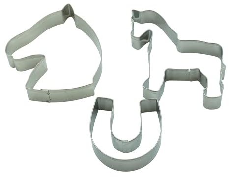 BekkiB - 3er-Set Ausstecher Pferd, Hufeisen & Pferdekopf- Spülmaschinengeeignete Ausstechformen aus Edelstahl - Zum Backen für Plätzchen - 8242