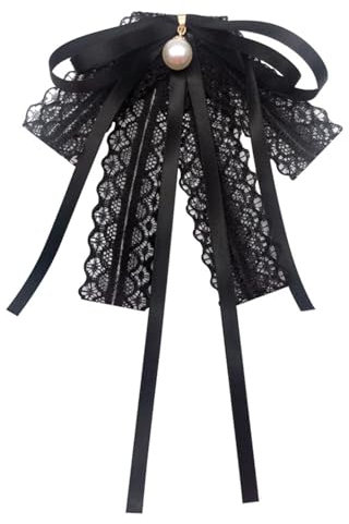 Vbxvsa svart spets fluga pärlor hals blomma rosettstift med hängen mode brosch kostym tillbehör, 13 x 20cm, Spets, högkvalitativ legering, konstgjorda pärlor, nålar, Konstgjorda pärlor