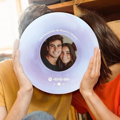 Transparent Gift Placa Spotify Disco de Vinilo Personalizada con Foto y Texto Colores. Regalos Personalizados Familia, Amigos, Pareja. Regalos Originales de Cumpleaños. Cuadros Personalizados con Foto