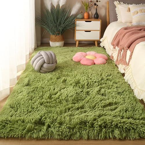 XUEDNGM Shaggy Hochflor Teppich Fellteppich 120 x 160 cm Teppich rutschfeste Dekoration Carpet Teppiche Flauschig, Weich, Pflegeleicht, Anti-Rutsch, Waschbar für Wohn Schlafzimmer, Grün