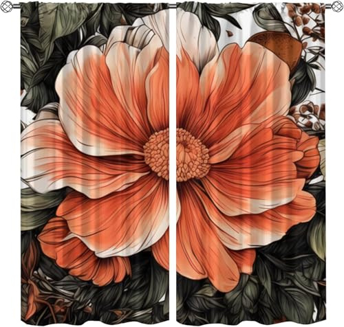 Pencil Pleat Blackout Curtains Retro Colored Flowers 140X160 Cm (W + H) Indoor Blackout Curtain, 3D Thermo-Insulating Window Curtains Polyester Material Bedroom Drapes Blackout Curtains -627605871