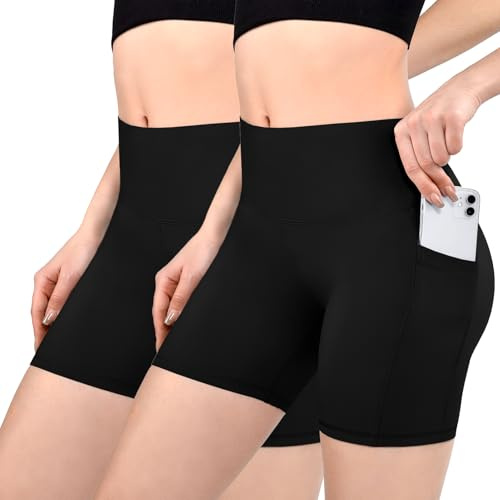 Sanpetix Cykelbyxor, dam, med fickor, hög midja, sportbyxor, dam, korta, sportshorts för gym