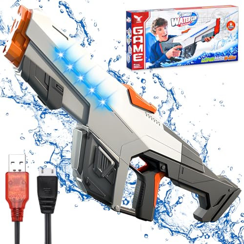 Wasserpistole Elektrisch- EIN-Knopf-Automatik Elektrische Wasserpistolen, Wasserspritzpistole, Spritzpistole Wasser Starker Strahl Große Reichweite mit Licht, Wasserspielzeug Erwachsene Kinder