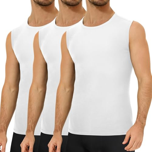 Falechay 3er Pack Unterhemd Herren 100% Gekämmte Baumwolle Tank Top Herren Ärmelloses Unterhemden Weiß L
