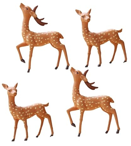 BESTonZON Figurine Animaux Foret, 4 Petites Figurines Miniatures de Cerf en PVC, Décor de Micro-Paysage pour Maison de Poupée et Voiture