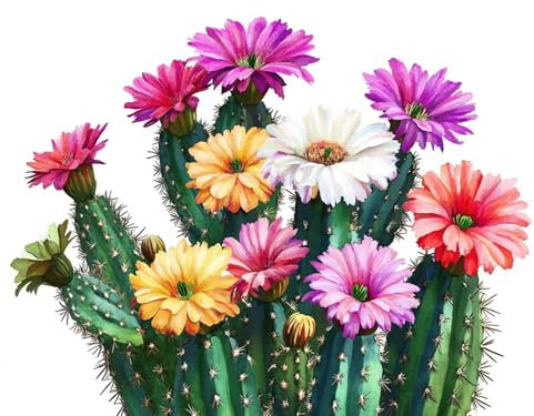 Malen Nach Zahlen Erwachsene Blume Paint by Numbers Kaktus Malen Nach Zahlen ab 7 Jahre Mädchen Geschenk, DIY Ölgemälde Hobby Erwachsene Kreativ Kit für Frühlingsdeko Aesthetic, mit Rahmen 90X120CM