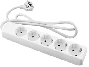 Regleta Blanca con 5 Tomas schuko 1,5 m de Cable con Obturador y protección Infantil 16A sin Interruptor