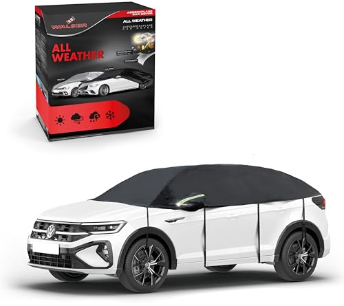 WALSER Presenning bil All Weather, presenning vattentät, 100 % väderbeständig bilpresenning, bilöverdrag utomhus, bilöverdrag vattentät, bilpresenning halvgarage storlek 9 SUV/van svart
