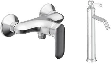 Jacob Delafon, Vasque Ronde à Poser Vox 42cm, Blanc Brillant + Mitigeur De Lavabo Bec Haut Louise, Design Rétro, Poignée Céramique, Économie D’eau, Finition Chrome, Bundle Pratique Pour Salle De Bain