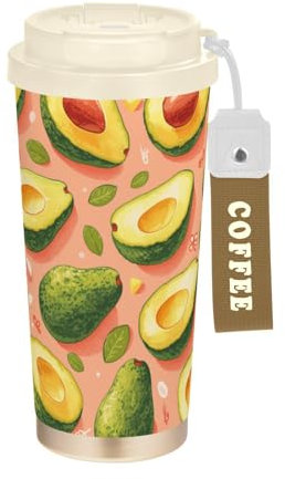 FRODOTGV Kaffee-Reisebecher mit Deckel, Edelstahl, isoliert für heiß und kalt, 480 ml, auslaufsicher, Kaktus, Weiß / Orange