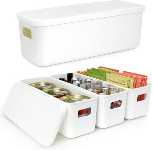10cm Wide Narrow Plastic Small Storage Boxes with Lids 4 Pcs Long Slim 2.2L