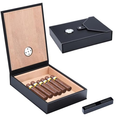 Caja de Viaje Humidor de Viaje de Cuero, Caja de cigarros portátil de Madera de Cedro, Apto for 6 cigarros, marrón y Negro Humidor de Viaje(Negro)