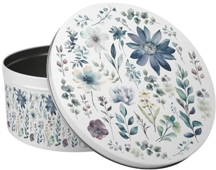 Purely Home Blue Pastel Flowers Large Cake Tin - Floral Kitchen Bakeware Gifts for Her - Round Metal Storage Container for Baking 23 x 10cm