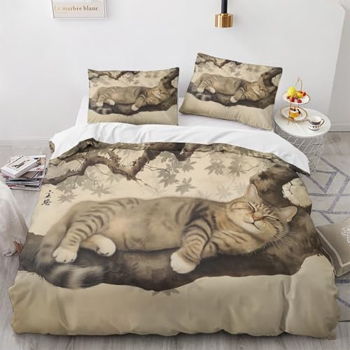 NUEYSP Bettwäsche 155x220 Graue Katze Bettwäsche-Sets 3D-Motiv, Mikrofaser, 1 Bettbezug 155x220 + 1 Kissen 80x80 mit Verdecktem ReißVerschluss für Mädchen Jungen.