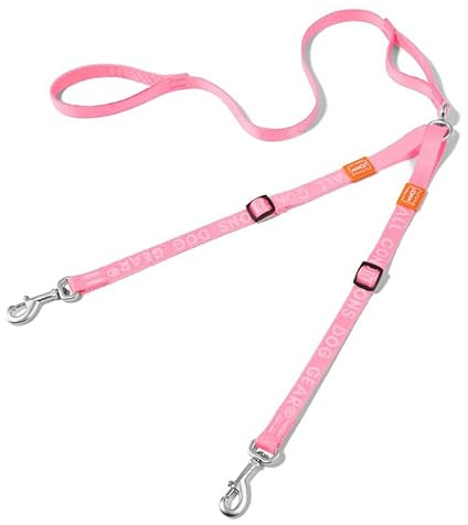 HOWGO Guinzaglio doppio per cani, nessun groviglio, girevole a 360°, regolabile con due manici imbottiti, doppia clip, accoppiatore per guinzaglio per cani di taglia grande e media da 30 a 68 kg, rosa