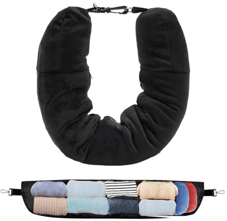CUEMOON Cuscino da Viaggio Riempibile per Collo, Cuscino Viaggio Riempibile Polivalente(Senza Riempitivo) per Gli Elementi Essenziali Viaggio 3-5 Giorni Senza Imbottitura